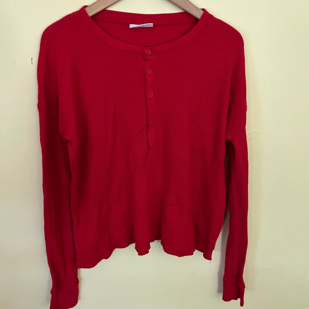 TNA Red Long Sleeve Henley Thermal Top